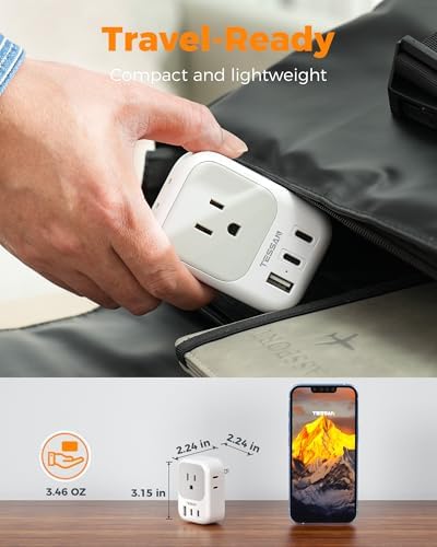 TESSAN Universal European Travel Power Adapter – 3 High-Speed USB Ports (2 USB-C) & 4 AC Outlets for Seamless Device Charging Across France, Germany, Spain, Greece & More – Compact Multi-Port Solution for Global Travelers – Ultimate Type E/F Plug Converter for Efficient Connectivity