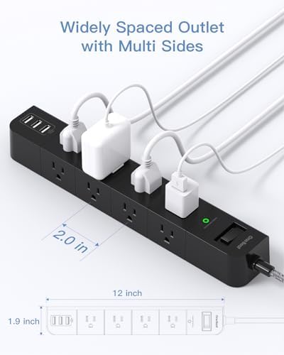 15 ft Heavy-Duty Extension Cord with Surge Protection | 8 AC Outlets & 3 Fast USB Ports | Flat Plug Wall Mount Power Strip for Home & Office | ETL Certified Charging Station for Safe, Efficient Device Management
