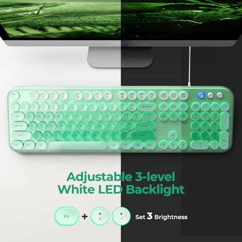 Retro-Inspired Full Size Typewriter Keyboard with Number Pad – Wired USB Keyboards for Windows 7, 8, 10, 11 | Enhance Your Typing Experience with Classic Charm and Modern Efficiency | Perfect for Home and Office Use