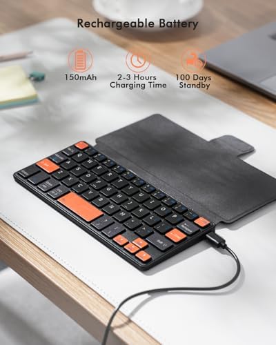 Doohoeek Universal Bluetooth Mini Keyboard – Portable Dual-Device Wireless Keypad with Orange Navigation Keys & Adjustable Stand for Android, i OS, and Windows – Perfect Travel Companion for Galaxy Z Fold & i Pad Mini Users – Boost Your Productivity On-the-Go
