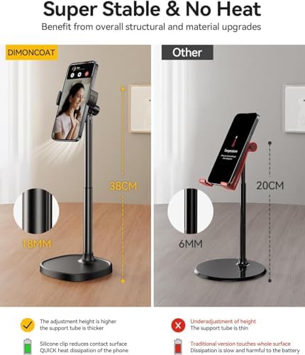 DIMONCOAT Adjustable Aluminum Alloy Cell Phone Stand – White, Universal Compatibility with 4-7 inch Devices, 180° Flip & 360° Rotation – Enhanced Compatibility and Speed