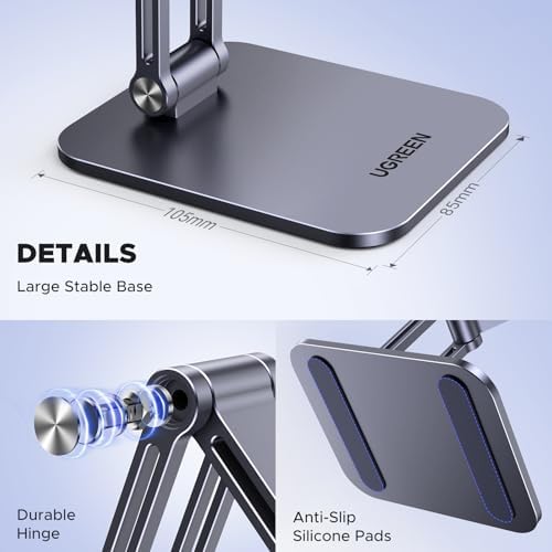 UGREEN Magnetic Phone Stand Compatible with MagSafe iPhone Holder for Desk Ergonomic Design Adjustable, Aluminum Cell Phone Stand Compatible for iPhone 16 15 14 13 12 Pro Max and MagSafe Case, Black – Enhanced Compatibility and Speed