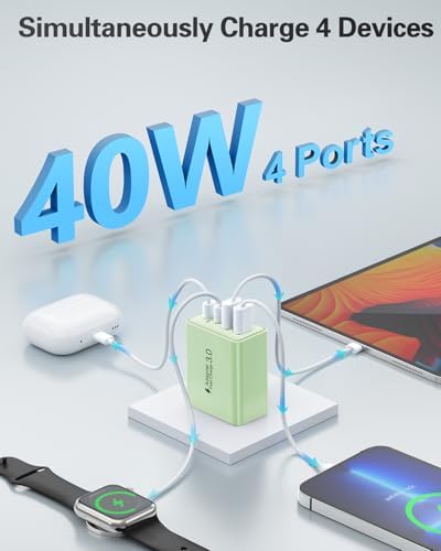 40 W Dual PD Fast Charging 4-Port USB C Charger Block Duo – Universal Compatibility for i Phone 16-11 Pro Max & Samsung Devices – Efficient Multi-Device Power Adapter for Home, Office, and Travel Use