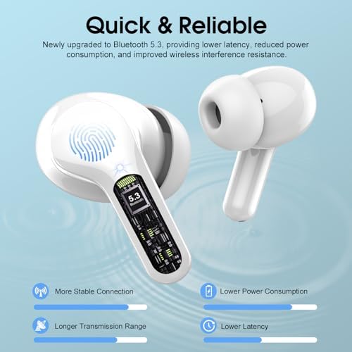 Elevate Your Audio Experience with Bluetooth 5.3 Wireless Earbuds – Hi-Fi Stereo Sound, 40-Hour Battery Life & Advanced Noise Cancelling for Ultimate Focus – IP7 Waterproof Design Perfect for Sports and Everyday Use – Seamless Compatibility with i OS & Android Devices