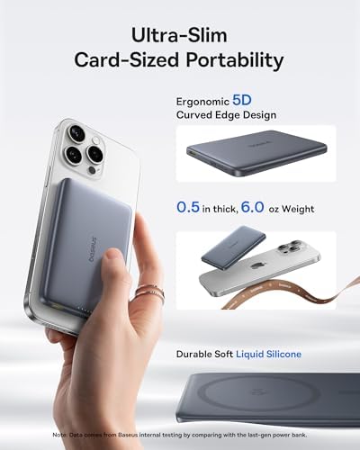 Baseus Picogo Mag Safe Ultra-Slim 10,000 m Ah Fast-Charging Power Bank for i Phone 12-16 Series – 15 W Qi2 Certified Wireless Charger with USB-C Cable for Seamless On-the-Go Energy Solutions