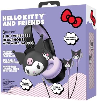 Unleash Your Style with Kuromi-Inspired Hello Kitty Bluetooth Headphones – Versatile 2-in-1 Over-Ear Design with AUX Functionality for Unmatched Audio Clarity – Adjustable Headband for Personalized Comfort – Perfect for Fashion-Forward Listeners on the Go – Integrated Microphone for Effortless Hands-Free Calling and Music Control – Compact and Foldable for Easy Travel and Storage – Elevate Your Everyday Sound Experience with Adorable Design and Premium Performance.