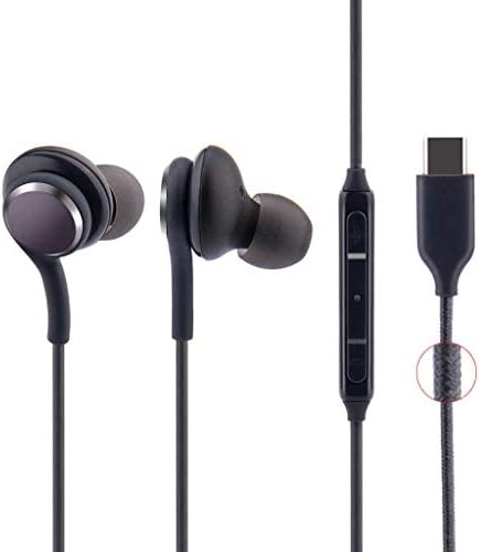 Premium Stereo Earphones for Samsung Galaxy Note 10, Note 10+, S10, S9 Plus – Tangle-Free Braided Cable with Inline Microphone & Volume Control – Fast Type-C Connector for Enhanced Sound Quality and Comfort