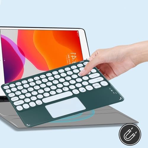 Ultra-Slim 10-Inch Wireless Bluetooth Keyboard with Touchpad – Rechargeable & Portable Universal Keyboard for i OS, Android & Windows Devices – Effortless Typing on the Go in Sleek White Finish