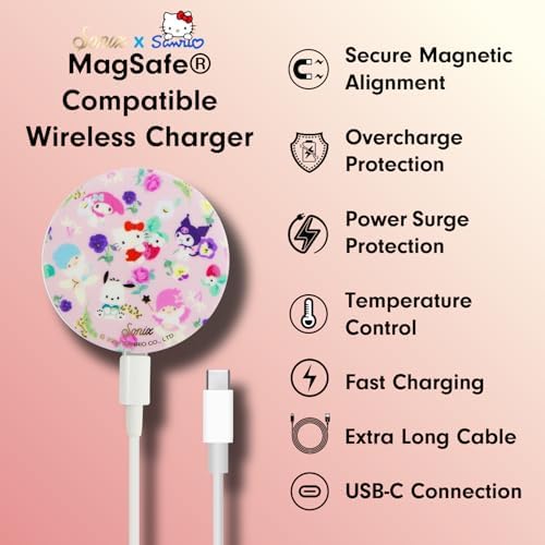 Sonix x Sanrio Hello Kitty & Care Bears Magnetic Mag Safe Charger for i Phone 12-16 Series | 6.5 ft USB-C Fast Wireless Charging Cable | Stylish, Playful, and Efficient Power Solution for Your Device