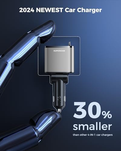 2025 SUPERONE 69 W Retractable Car Charger – Fast Charging Dual-Port Accessory for i Phone 16/15/14/13/12 & Samsung Devices, Tangle-Free Design, Ideal Gift for Men & Women, Essential Car Travel Companion
