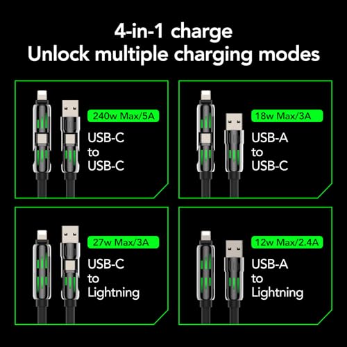 Universal 4-in-1 Coiled USB Charging Cable for Fast 240 W Power Delivery – Multi-Device Compatibility for i Phone 16/15/14/13, i Pad, Samsung, Mac Book, and More – Tangle-Free 6 Ft Design for Effortless Charging Anywhere – Elevate Your Charging Efficiency with Enhanced Durability