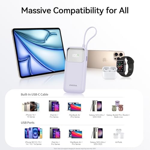 10,000 m Ah Portable Power Bank with Integrated USB-C Cable – Ultra-Fast Charging Solution for i Phone 16/15, Mac Book, Galaxy, i Pad & Air Pods – Your Essential Travel Power Companion with Superior Device Compatibility and Speed