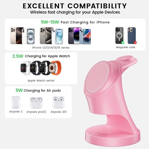 All-in-One Mag Safe Wireless Charging Station for Apple Devices – Fast 3-in-1 Charger Dock for i Phone 16/15/14/13/12 Pro/Max/Plus/Mini, Air Pods 2/3/Pro, and Apple Watch Series Ultra/8/7/SE/6/5/4/3/2 – Sleek, Space-Saving Design with Advanced Safety Features