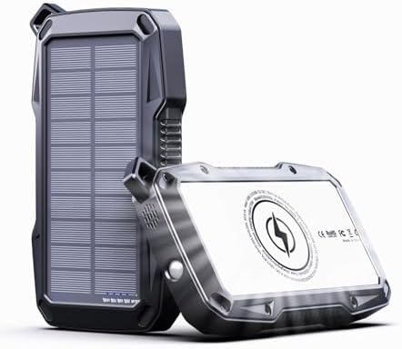ABFOCE 10000 m Ah Solar Power Bank – 22.5 W Fast Charger with Wireless Charging, Sensor Alarm & LED Flashlight – Ultimate Outdoor Charging Solution for i Phone, Samsung, and More – Eco-Friendly Solar Panel Power Bank for Camping & Hiking Adventures