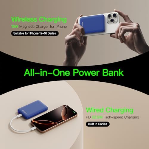 2025 Magnetic 15 W Slim Power Bank for i Phone – 5000 m Ah Magsafe Battery Pack with 20 W Fast Charging, Wireless Charger with LED Display for i Phone 12/13/14/15/16 Series – Ultimate Portability and Enhanced Charging Efficiency