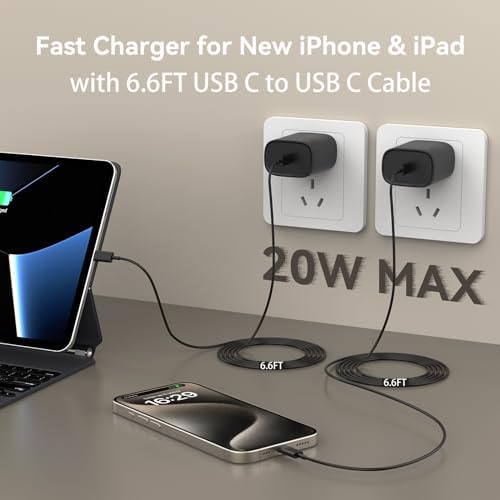 Ultimate 10 FT USB-C Fast Charging Kit for i Phone 16 and 15 – 20 W Power Adapter & Extra Long Cord for Rapid Charging of i Pads and Android Devices – Enhanced Compatibility and Durability for Everyday Use