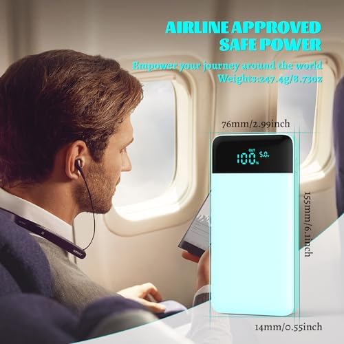 Ultra Slim 10800 m Ah Portable Charger with LCD Display – Fast Charging Power Bank with 20 W PD USB-C Output, Ideal for i Phone 15, 14 & Samsung Android – Compact Power Solution for On-the-Go Charging