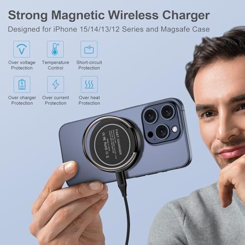 Mag-Safe 15 W Fast Wireless Charger Pad for Samsung Galaxy S24, Google Pixel 8 Pro, and i Phone 15 – Dual Pack Magnetic Charging Dock for Effortless Device Compatibility and Rapid Power Boost