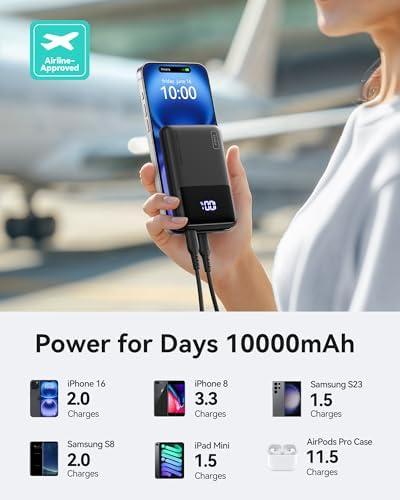 Ultra-Slim INIU Power Bank 10000 m Ah – 45 W PD Fast Charging Portable Charger with Dual USB-C Ports for i Phone 16, Samsung S25, Google Pixel, and More – Essential Travel Companion for On-the-Go Power Needs
