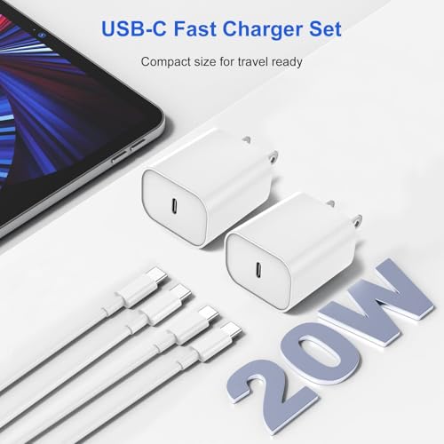 Dual 20 W USB-C Fast Charger Kit for i Pad – 2 Pack with 10 FT Charging Cables for i Pad Pro, Air, Mini – Rapid Power Adapter for Enhanced Performance and Portability