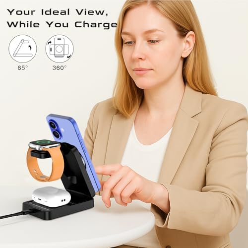 Portable 3-in-1 Wireless Charging Station for Apple Devices – Ultimate Magnetic Charger for i Phone 16/15/14/13/12/11 Pro Max, Air Pods, and Apple Watch – Fast, Foldable Design with Enhanced Compatibility and Safety Features for Home and Office Use