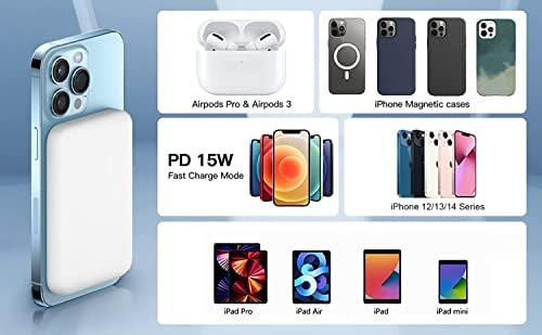 Magnetic Wireless Portable Charger – 5000 m Ah Power Bank with 15 W PD Fast Charging for i Phone 15/14/13/12 Series – Effortless Magnetic Alignment and Lightweight Design for Ultimate Portability and Convenience