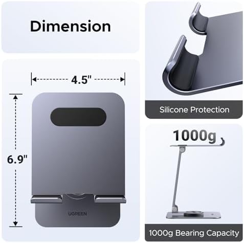 UGREEN 360° Rotating Aluminum Tablet Stand Holder – Adjustable Multi-Angle Desktop Accessory for i Pad Pro, Air, Mini (13, 12.9, 11 Inch) – Enhance Productivity & Comfort at Home or Office