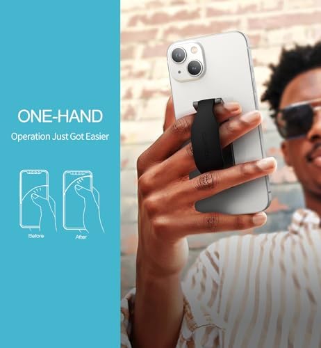 SURITCH 2-in-1 Silicone Phone Grip and Kickstand Holder – Universal Finger Loop Strap for Superior Stability and Comfort, Compatible with i Phone, Samsung, and Most Cases, 3.15″ Black – Premium Drop Protection and Effortless Hands-Free Viewing Solution