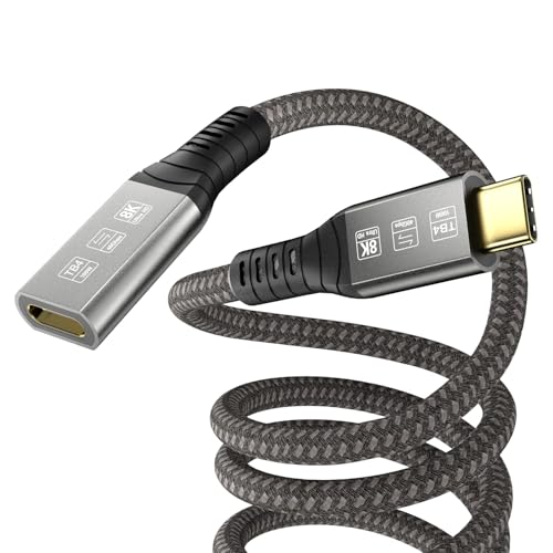 USB-C 4FT 40Gbps Braided Cable – 90 Degree, 8K Display, 100W Charging, Compatible with Thunderbolt 4/3 USB4/3, MacBook Pro, External SSD, eGPU – Enhanced Compatibility and Speed