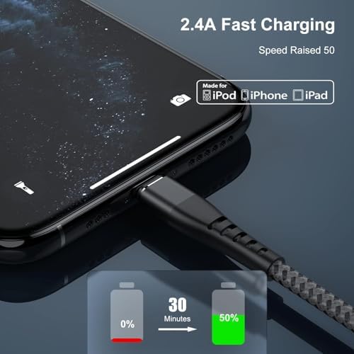 Essri 10 FT Nylon Braided i Phone Charger Cord 2-Pack – Fast Charging Lightning Cable for i Phone 14, 13, 12, 11, X, XS, XR, and 15 – Durable Blue 10 Foot Charging Solution for Ultimate Convenience and Style