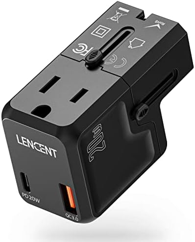 LENCENT Global Travel Power Adapter – Compact High-Speed PD 20 W & QC 3.0 Universal Charger for Seamless International Use – Lightweight Outlet Converter for US, UK, EU, Japan & More – Essential Fast Charging Solution for World Travelers