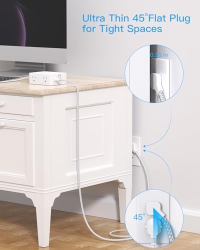 HANYCONY 6 ft Surge Protector Power Strip with 8 Outlets & 2 USB-C Ports – Essential College Dorm Extension Cord with Space-Saving Flat Plug for Fast Charging and Device Safety – Perfect for Home Office and Tech Needs