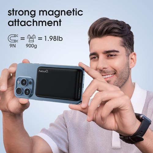 NEWQ Magnetic Wireless Power Bank – 20 W Fast Charging Portable Charger for i Phone 15/14/13/12 Pro/Pro Max/Plus/Mini – Effortless Magnetic Attachment, Compact Design, Enhanced Safety Features for On-the-Go Power Solutions