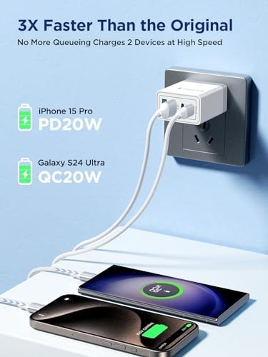 Aioneus 40 W USB C Fast Charging Block – 4-Port Dual PD & QC Wall Charger for i Phone 11-16, i Pad & Samsung Devices – Compact, High-Performance Power Adapter with Enhanced Safety Features for Home & Travel
