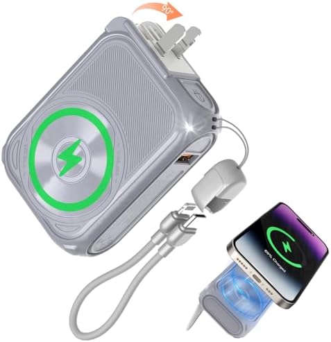 Compact Magnetic Power Bank – P05 Portable Charger with 10000 m Ah Capacity for Fast Wireless Charging, Built-in Cable & Foldable Plug – Perfect Travel Companion for i Phone, Samsung & Android Devices