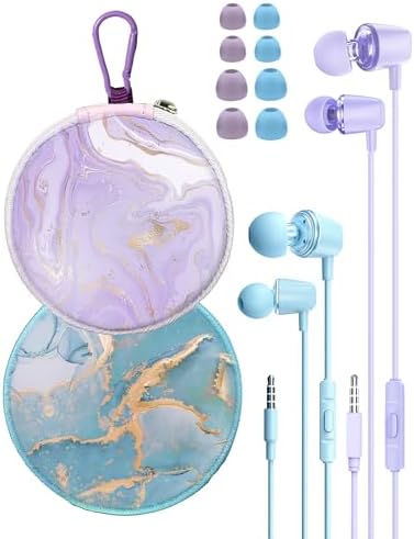 Vibrant Blueviolet Kids Earbuds 3.5 mm Two-Pack with Durable Carrying Case – Premium Wired School Headphones with Comfortable Small Ear Tips and Mini Carabiner for Effortless Portability – Ideal for Young Music Enthusiasts and Active Teens