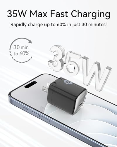MOCOLL 35 W USB-C Dual Port Fast Charging Adapter – Compact Ga N Charger with Foldable Plug for i Phone 15 Pro Max & Galaxy S24 Ultra – Ultimate Travel Power Solution for Efficient On-the-Go Charging