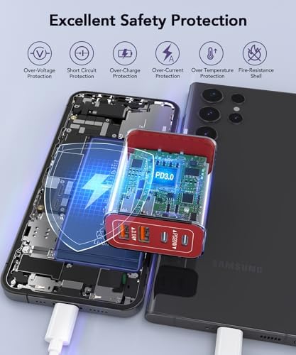 40 W USB C Multi-Device Fast Charger – 4-Port Power Adapter for i Phone & Samsung – Sleek Black Compact Travel Charger with Dual PD & QC Technology for Efficient Home and On-the-Go Charging Solutions – Perfect for Busy Professionals and Families