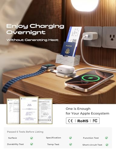 LISEN Compact 3-in-1 Travel Charger for i Phone, Apple Watch & Air Pods – Premium Metal Design with Magsafe Technology for Fast Wireless Charging on the Go – Essential Travel Accessory for i Phone 16 Pro Max & 15 User Convenience