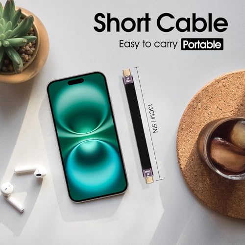 Ultra-Fast 8.5-Inch USB C Cable – Thunderbolt 4 Type-C C to C with 40 Gbps Data Transfer & 240 W PD Fast Charging – 8 K@60 Hz Video Output Compatible with i Phone 16 Pro Max, Mac Books & External SSDs – Perfect for Travel & Efficient Workspaces