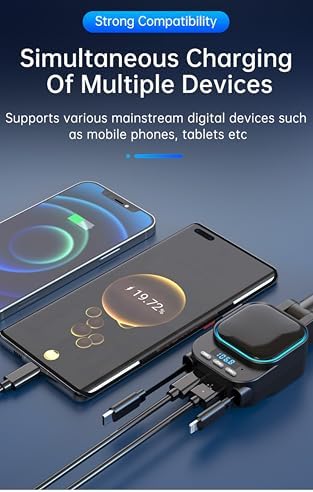MQOUNY 4-in-1 Retractable Car Charger with Bluetooth 5.3 FM Transmitter – 96 W Fast Charging Solution for Multiple Devices, Ideal Hands-Free Calling & Music Streaming Accessory for Cars, Perfect Gift for Tech-Savvy Men and Women