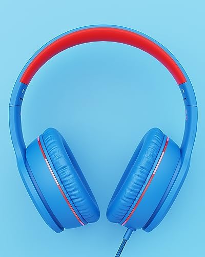 K16 Kids’ Foldable Wired Headphones with Microphone – Lightweight On-Ear Stereo Bass Design in Vibrant Pink and Red for School, Gaming, and Tablet Use – Compatible with Kindle, Chromebook & More – Durable Comfort for All-Day Listening