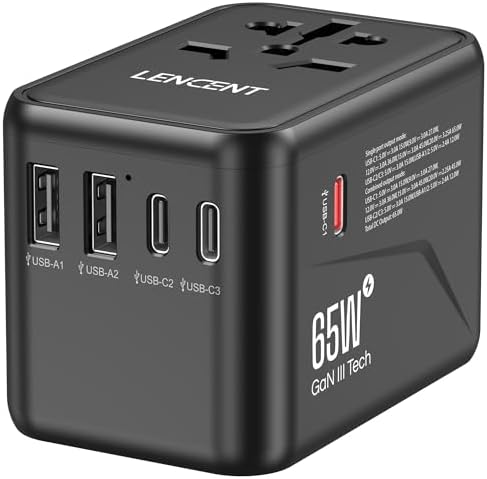 LENCENT 20 W Fast Charging Universal Travel Adapter – Compact International Power Converter with Dual USB and USB Type-C Ports – Ultimate Solution for Worldwide Device Charging in USA, UK, EU, and AUS (Black) – Reliable and Safe Charging for Global Explorers