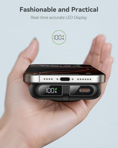 Magnetic Wireless Power Bank for i Phone & Apple Watch – 10,000 m Ah Fast Charging Portable Charger with Integrated Stand and LED Display – Ultimate Travel-Friendly Solution for i Phone 16/15/14/13/12 Pro Max & Apple Watch Series 10-1/SE/Ultra 2