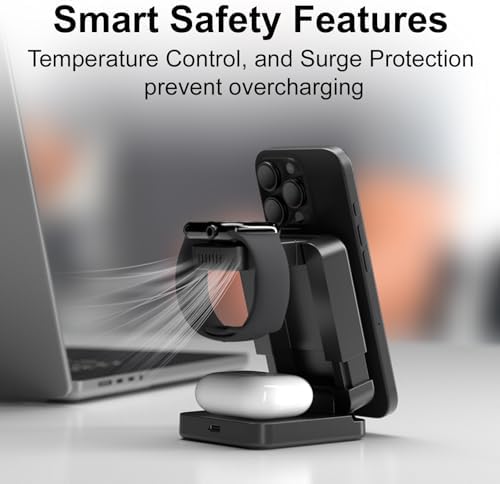 Ultimate 3-in-1 Magnetic Wireless Charging Dock – Foldable & Rotatable Travel Stand for Apple and Samsung Devices – Simultaneously Charge Phones, Watches & Earbuds with Adjustable Viewing Angle – Compact Design for On-the-Go Convenience – Enhanced Compatibility & Speed with Smart Status Monitoring – Ideal for Reducing Cable Clutter