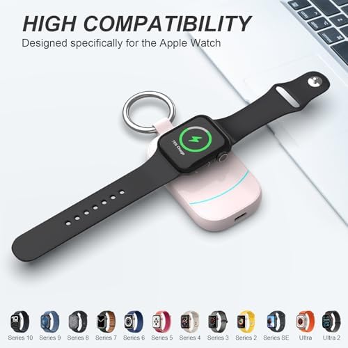Portable Keychain Charger for Apple Watch – 2500 m Ah Fast Wireless Power Bank for Series 10, 9, SE & Ultra 2 – Essential Travel Companion for Effortless Charging Anytime, Anywhere – Lightweight, Durable, and User-Friendly Design for Active Lifestyles – Versatile Smartwatch Charging Solution