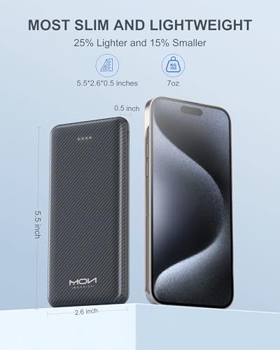 Ultra-Slim 10000 m Ah Power Bank – Fast Charging USB-C Portable Charger for i Phone 15/14/13/12, Galaxy S24/S23/S22, i Pad, Pixel – Lightweight External Battery Pack for On-the-Go Charging Solutions