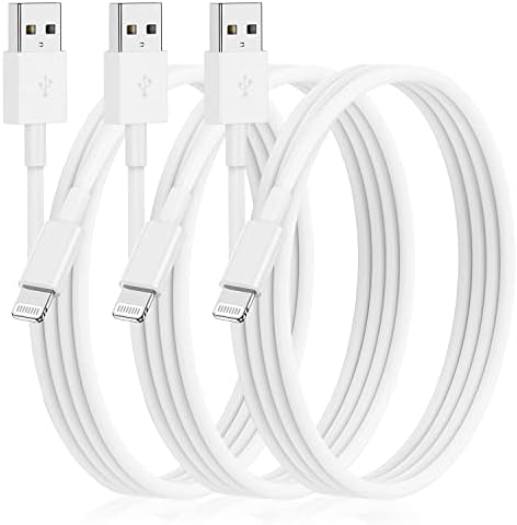 3 Pack of 10-Foot Apple MFi Certified Lightning Cables – Durable USB Charger for i Phone Models 14, 13, 12 Pro/Pro Max, XR, X, 8, 7, 6, 5 Plus, SE – Fast Charging & Extended Reach for Home and Office Use