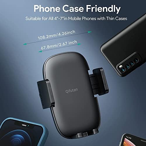 Qifutan Premium Anti-Shake Car Phone Holder with Long Arm Design – Universal Dashboard & Windshield Mount for All Smartphones, Enhanced Stability & Safety for Hands-Free Driving, Black