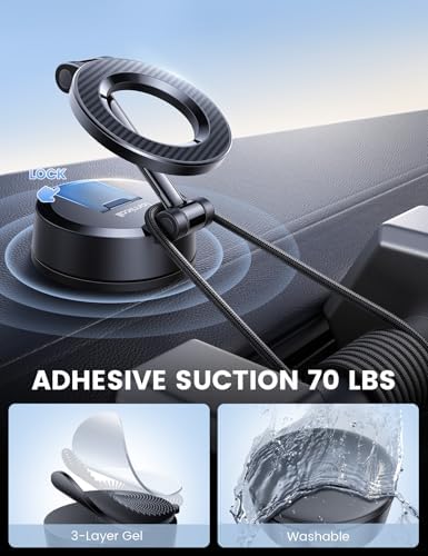Lamicall Mag Safe Car Mount – 70 LBS Ultra-Stable Magnetic Phone Holder for Secure Dashboard & Windshield Use, 360° Rotatable Viewing for i Phone 16 Pro Max Plus, 15, 14, 13, 12 – Optimal Safety & Effortless Connectivity for All Drivers